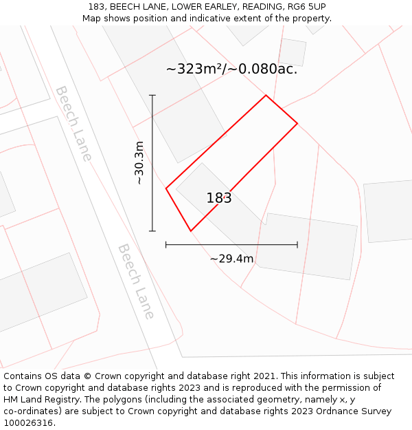 183, BEECH LANE, LOWER EARLEY, READING, RG6 5UP: Plot and title map