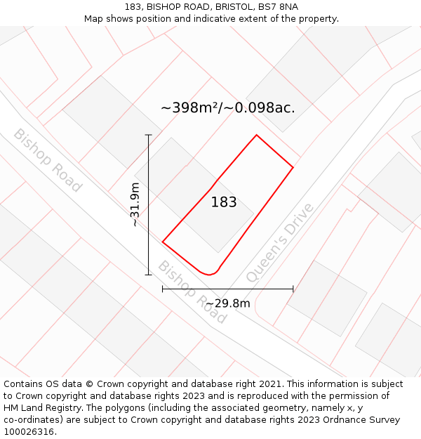 183, BISHOP ROAD, BRISTOL, BS7 8NA: Plot and title map