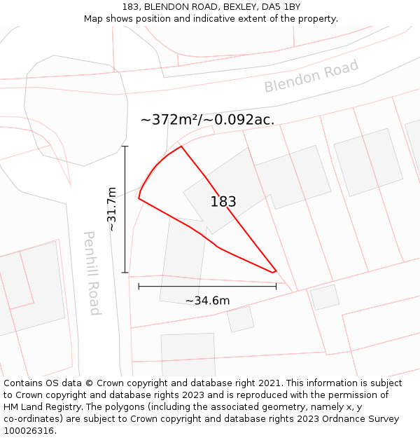 183, BLENDON ROAD, BEXLEY, DA5 1BY: Plot and title map