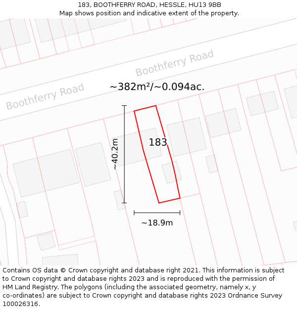 183, BOOTHFERRY ROAD, HESSLE, HU13 9BB: Plot and title map