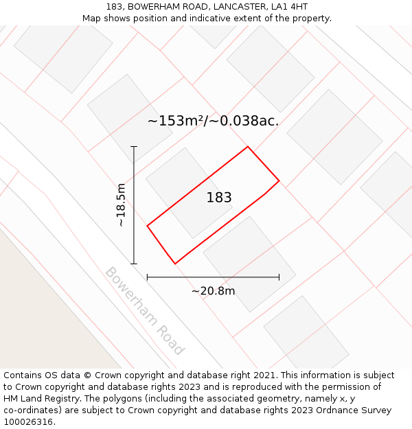183, BOWERHAM ROAD, LANCASTER, LA1 4HT: Plot and title map