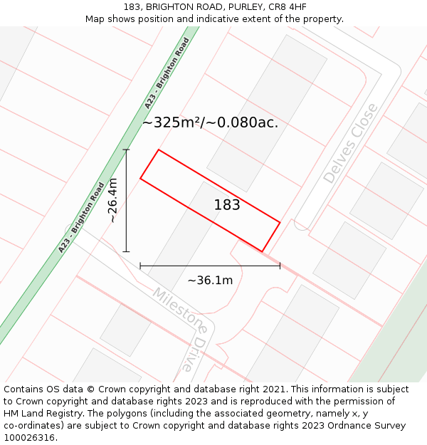 183, BRIGHTON ROAD, PURLEY, CR8 4HF: Plot and title map