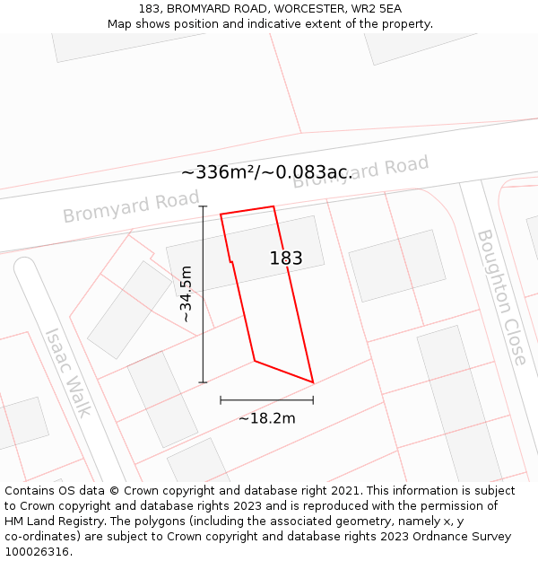 183, BROMYARD ROAD, WORCESTER, WR2 5EA: Plot and title map