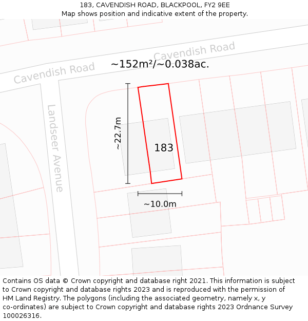 183, CAVENDISH ROAD, BLACKPOOL, FY2 9EE: Plot and title map