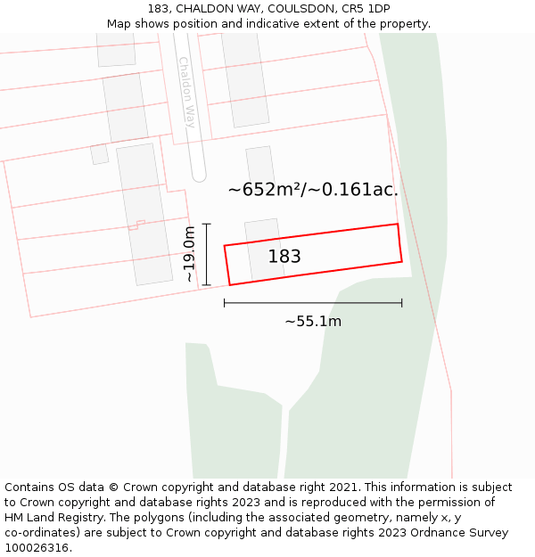 183, CHALDON WAY, COULSDON, CR5 1DP: Plot and title map
