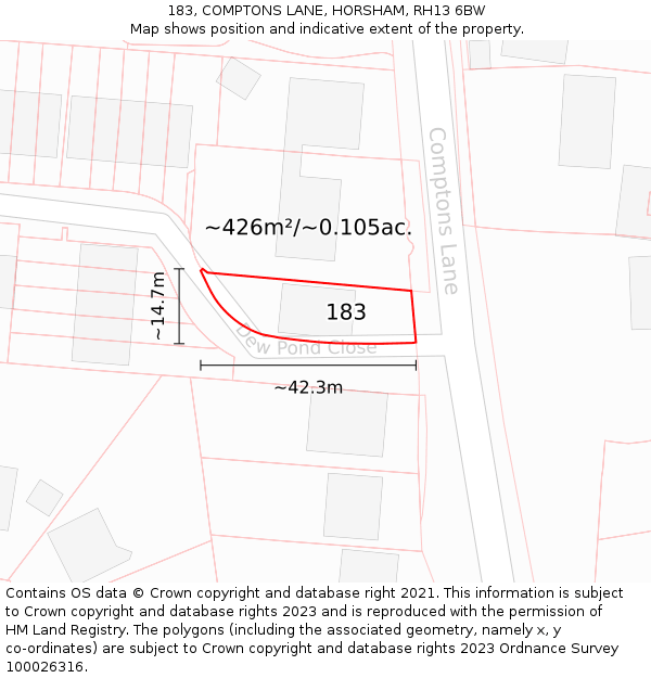 183, COMPTONS LANE, HORSHAM, RH13 6BW: Plot and title map