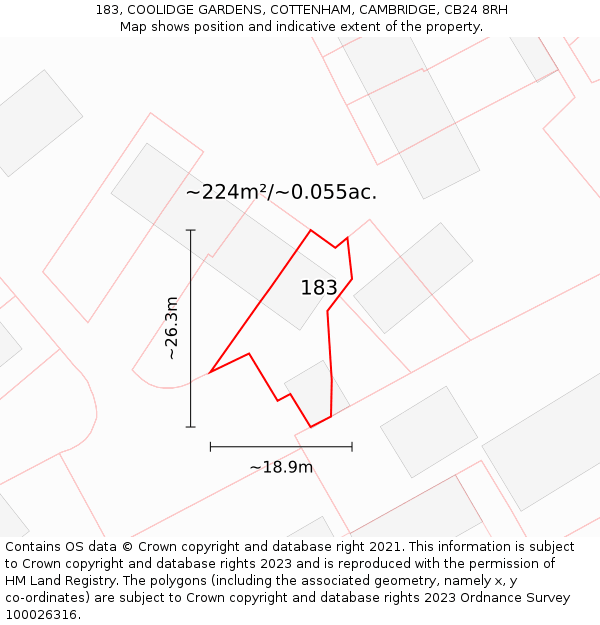 183, COOLIDGE GARDENS, COTTENHAM, CAMBRIDGE, CB24 8RH: Plot and title map