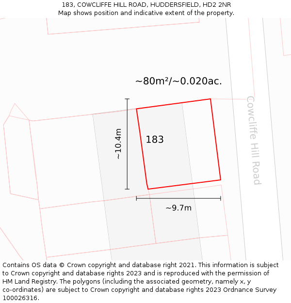 183, COWCLIFFE HILL ROAD, HUDDERSFIELD, HD2 2NR: Plot and title map