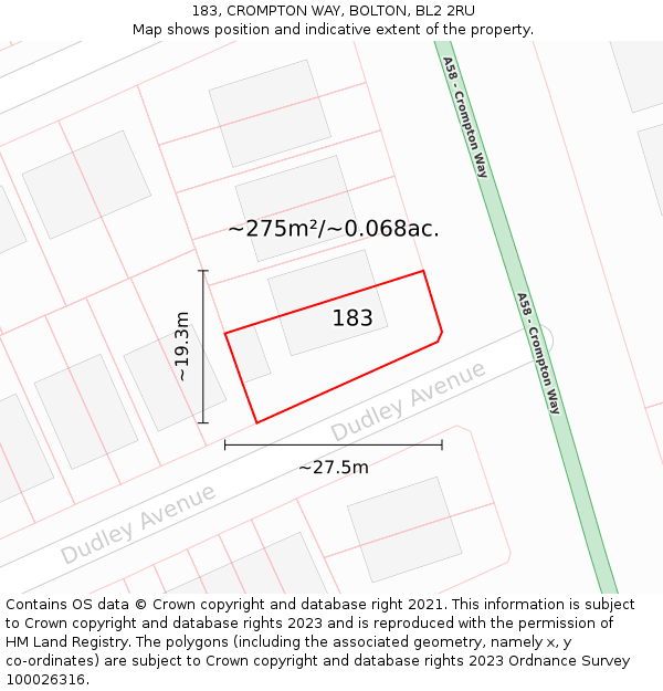 183, CROMPTON WAY, BOLTON, BL2 2RU: Plot and title map