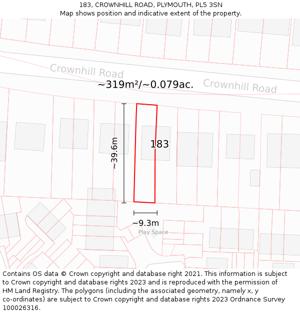 183, CROWNHILL ROAD, PLYMOUTH, PL5 3SN: Plot and title map