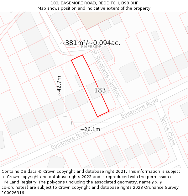 183, EASEMORE ROAD, REDDITCH, B98 8HF: Plot and title map