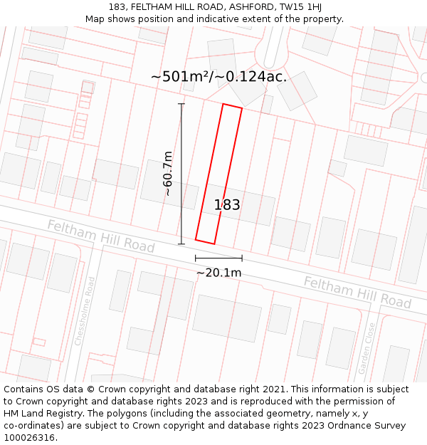 183, FELTHAM HILL ROAD, ASHFORD, TW15 1HJ: Plot and title map