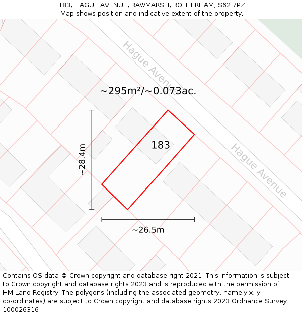 183, HAGUE AVENUE, RAWMARSH, ROTHERHAM, S62 7PZ: Plot and title map