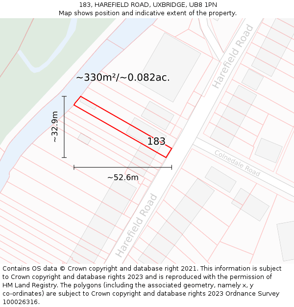 183, HAREFIELD ROAD, UXBRIDGE, UB8 1PN: Plot and title map