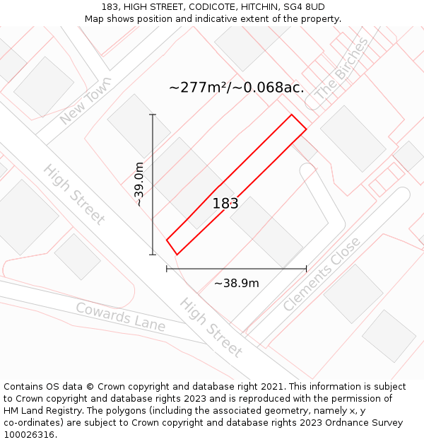 183, HIGH STREET, CODICOTE, HITCHIN, SG4 8UD: Plot and title map