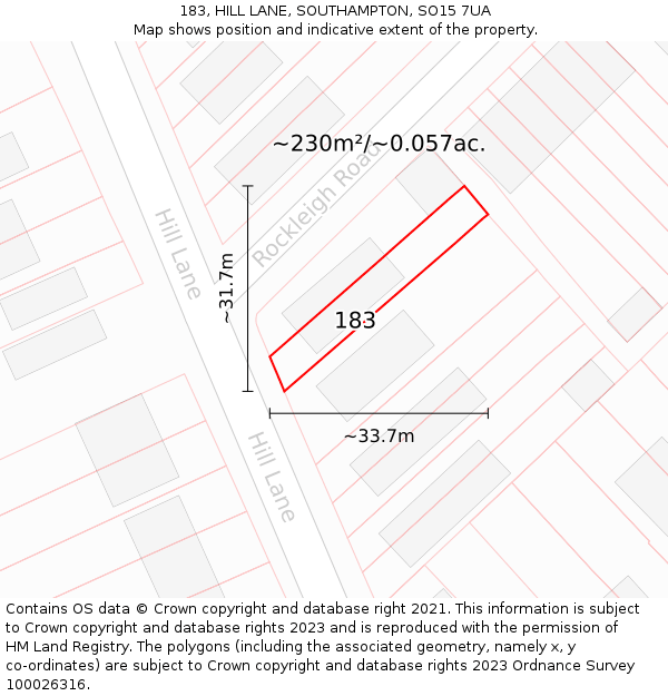 183, HILL LANE, SOUTHAMPTON, SO15 7UA: Plot and title map
