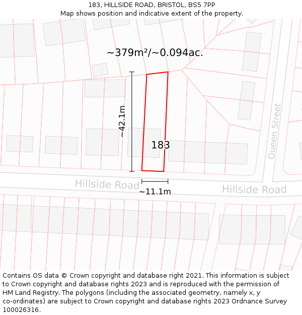183, HILLSIDE ROAD, BRISTOL, BS5 7PP: Plot and title map