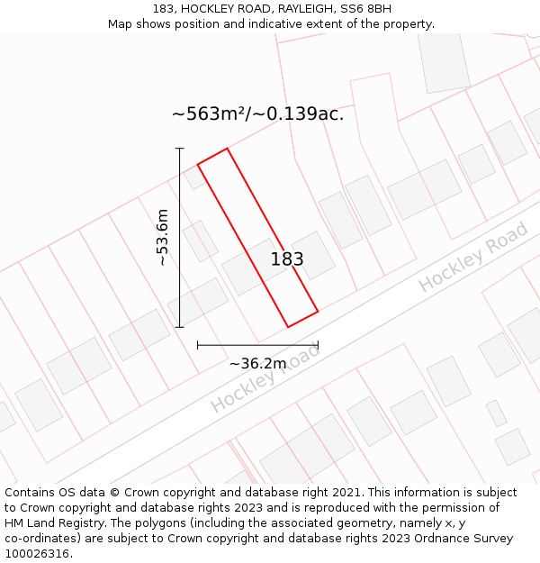 183, HOCKLEY ROAD, RAYLEIGH, SS6 8BH: Plot and title map