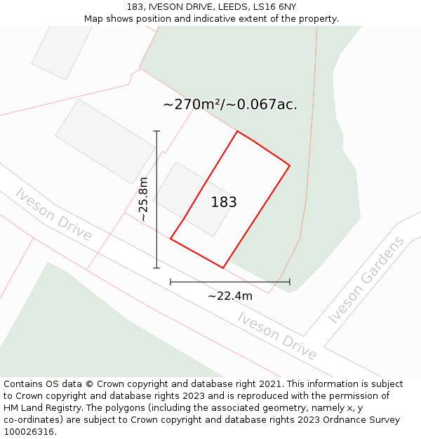 183, IVESON DRIVE, LEEDS, LS16 6NY: Plot and title map