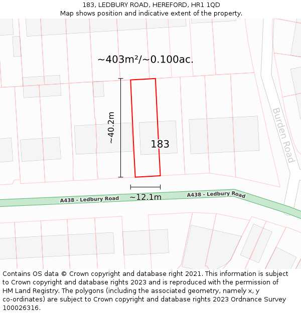 183, LEDBURY ROAD, HEREFORD, HR1 1QD: Plot and title map