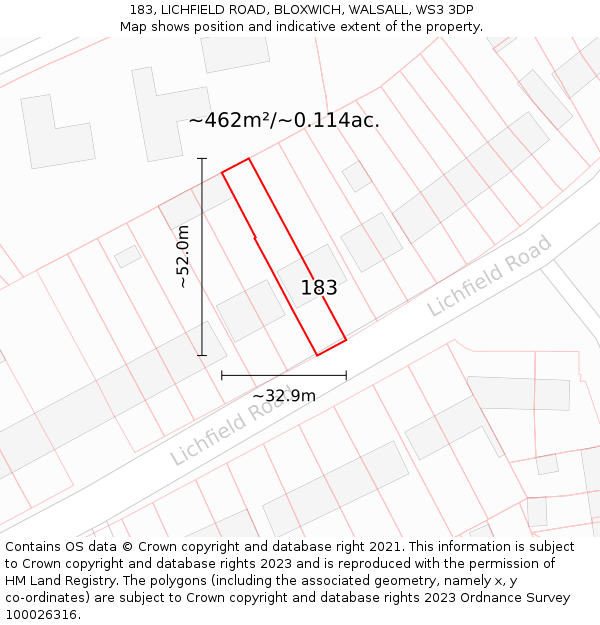 183, LICHFIELD ROAD, BLOXWICH, WALSALL, WS3 3DP: Plot and title map