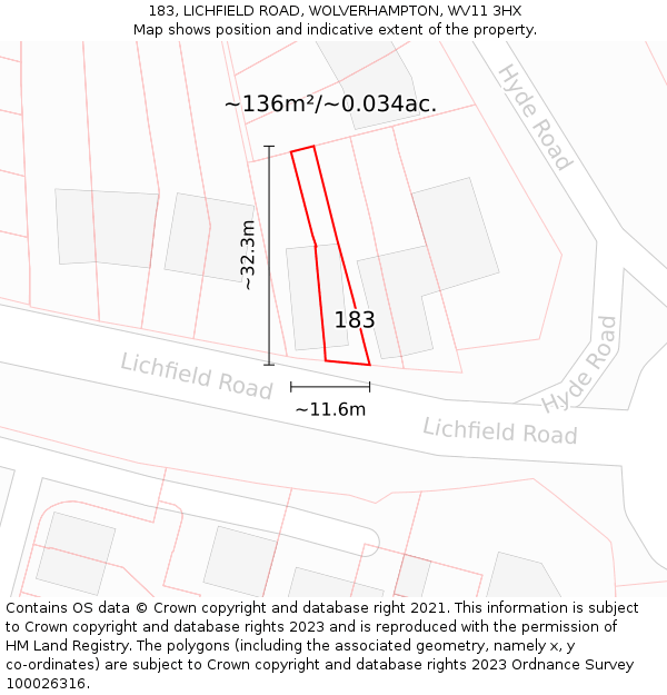 183, LICHFIELD ROAD, WOLVERHAMPTON, WV11 3HX: Plot and title map