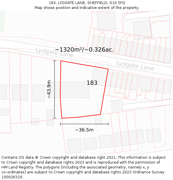 183, LYDGATE LANE, SHEFFIELD, S10 5FQ: Plot and title map