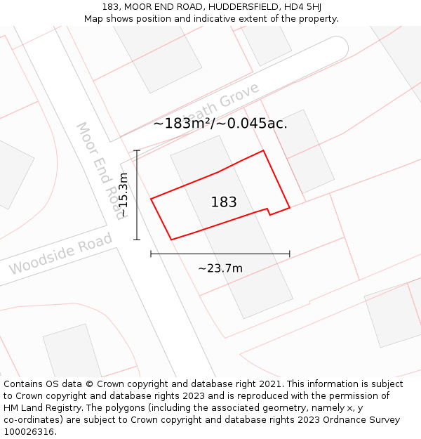 183, MOOR END ROAD, HUDDERSFIELD, HD4 5HJ: Plot and title map