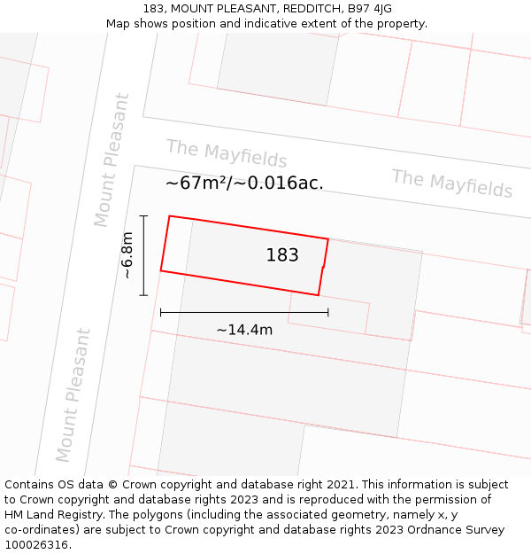 183, MOUNT PLEASANT, REDDITCH, B97 4JG: Plot and title map