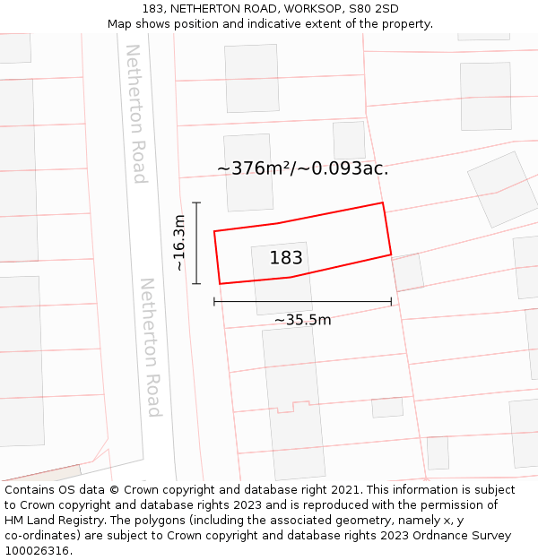 183, NETHERTON ROAD, WORKSOP, S80 2SD: Plot and title map