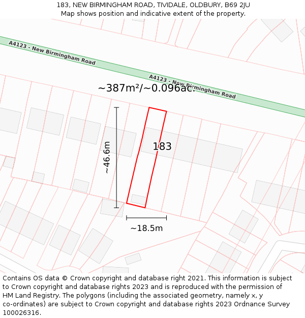 183, NEW BIRMINGHAM ROAD, TIVIDALE, OLDBURY, B69 2JU: Plot and title map