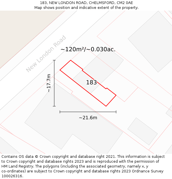 183, NEW LONDON ROAD, CHELMSFORD, CM2 0AE: Plot and title map
