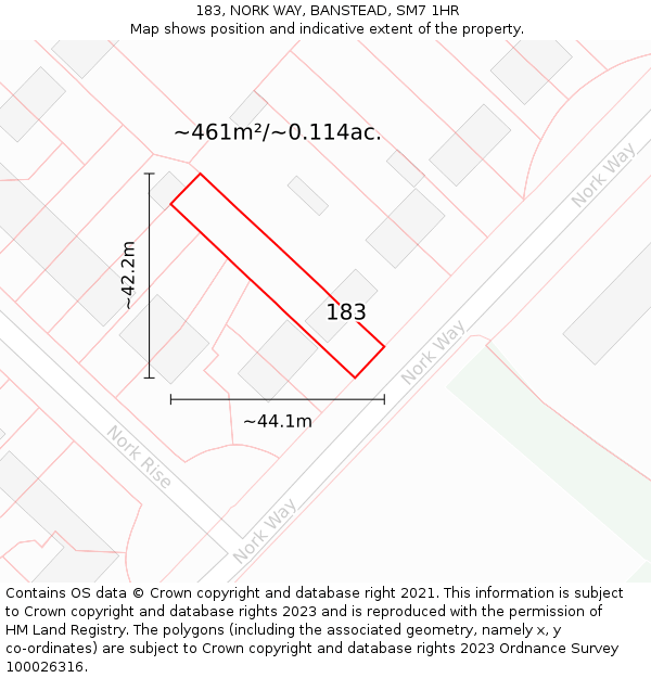 183, NORK WAY, BANSTEAD, SM7 1HR: Plot and title map