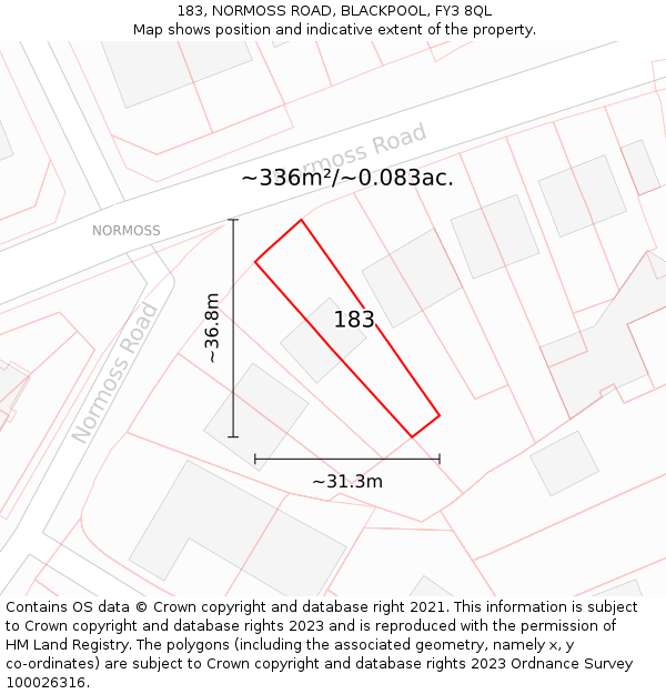 183, NORMOSS ROAD, BLACKPOOL, FY3 8QL: Plot and title map