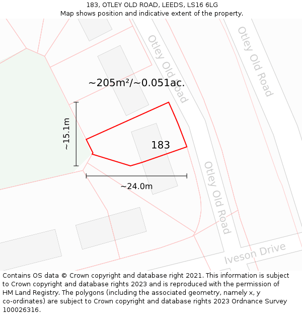 183, OTLEY OLD ROAD, LEEDS, LS16 6LG: Plot and title map