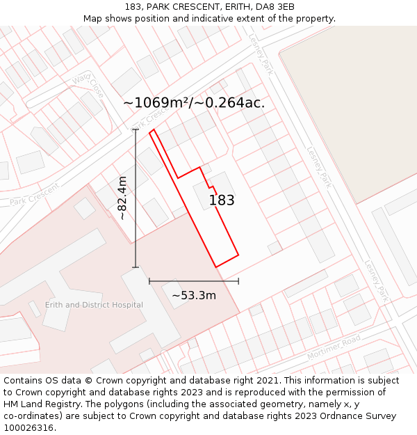 183, PARK CRESCENT, ERITH, DA8 3EB: Plot and title map