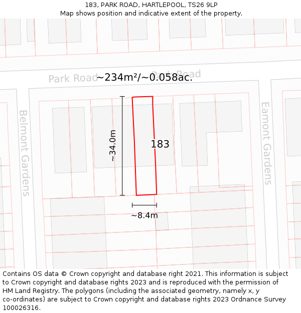 183, PARK ROAD, HARTLEPOOL, TS26 9LP: Plot and title map