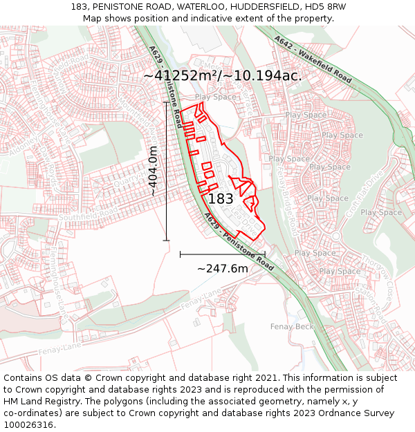 183, PENISTONE ROAD, WATERLOO, HUDDERSFIELD, HD5 8RW: Plot and title map