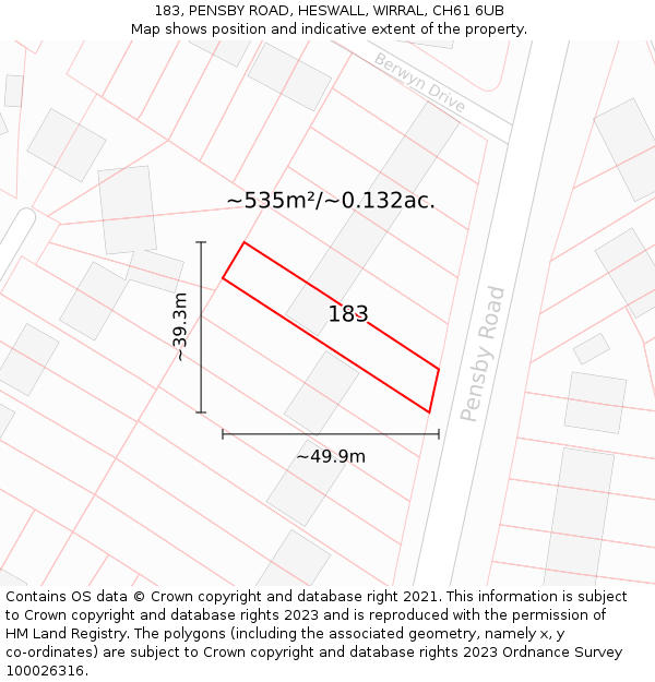 183, PENSBY ROAD, HESWALL, WIRRAL, CH61 6UB: Plot and title map