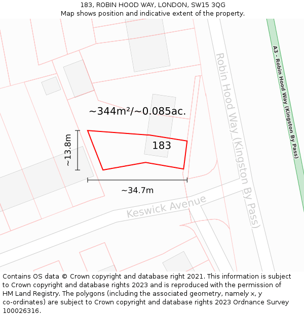 183, ROBIN HOOD WAY, LONDON, SW15 3QG: Plot and title map