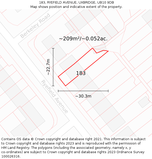 183, RYEFIELD AVENUE, UXBRIDGE, UB10 9DB: Plot and title map