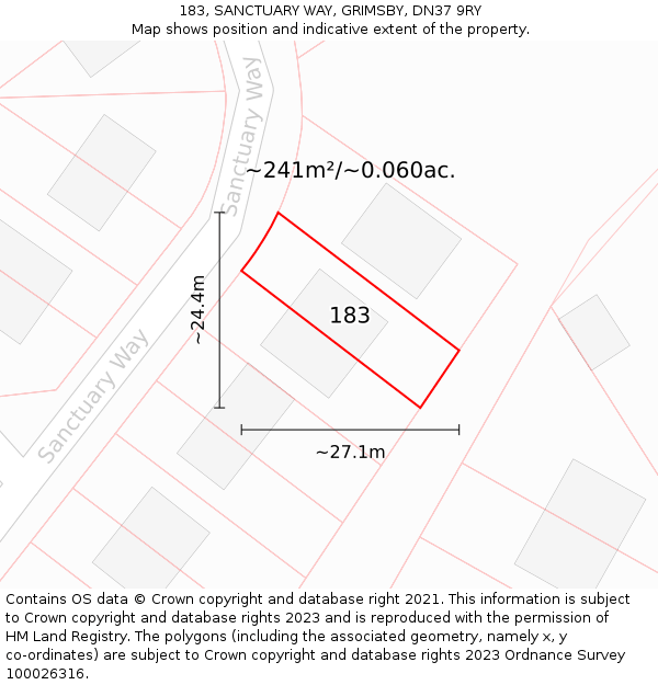 183, SANCTUARY WAY, GRIMSBY, DN37 9RY: Plot and title map