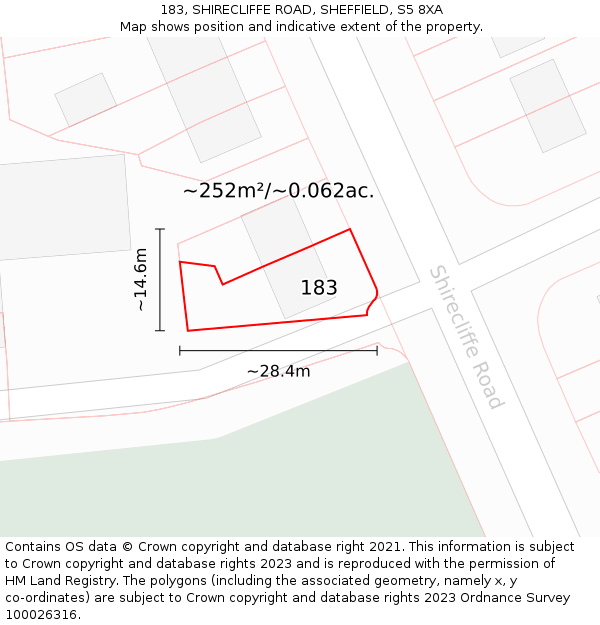 183, SHIRECLIFFE ROAD, SHEFFIELD, S5 8XA: Plot and title map