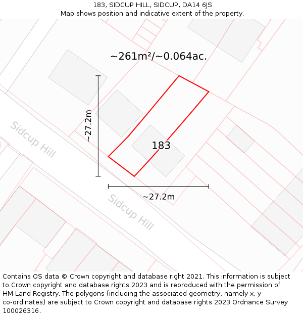 183, SIDCUP HILL, SIDCUP, DA14 6JS: Plot and title map