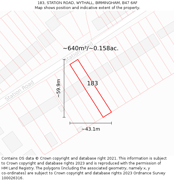 183, STATION ROAD, WYTHALL, BIRMINGHAM, B47 6AF: Plot and title map