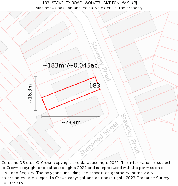 183, STAVELEY ROAD, WOLVERHAMPTON, WV1 4RJ: Plot and title map