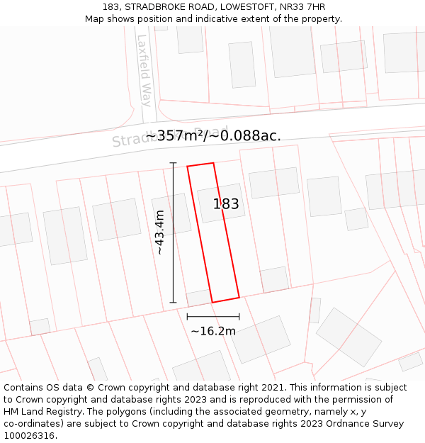 183, STRADBROKE ROAD, LOWESTOFT, NR33 7HR: Plot and title map