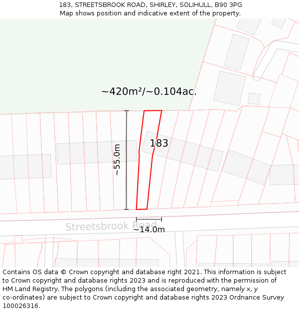 183, STREETSBROOK ROAD, SHIRLEY, SOLIHULL, B90 3PG: Plot and title map