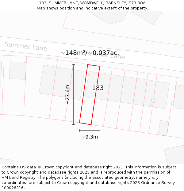 183, SUMMER LANE, WOMBWELL, BARNSLEY, S73 8QA: Plot and title map