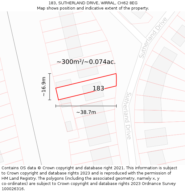 183, SUTHERLAND DRIVE, WIRRAL, CH62 8EG: Plot and title map